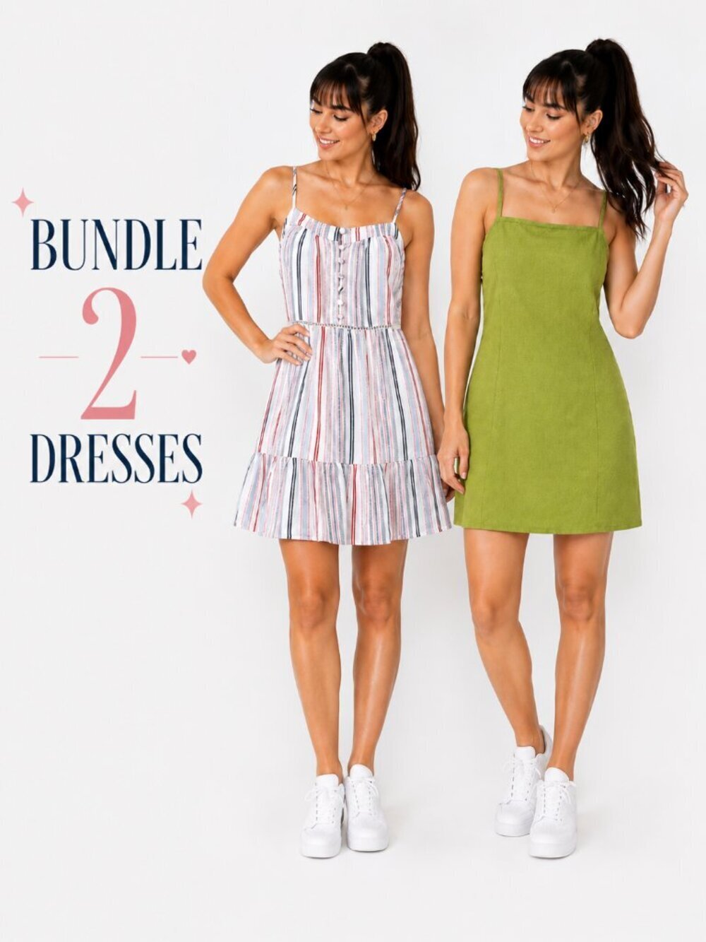 Mi Ami Striped Mini Dress & Sienna Sky Green Shift Dress Bundle Size Small